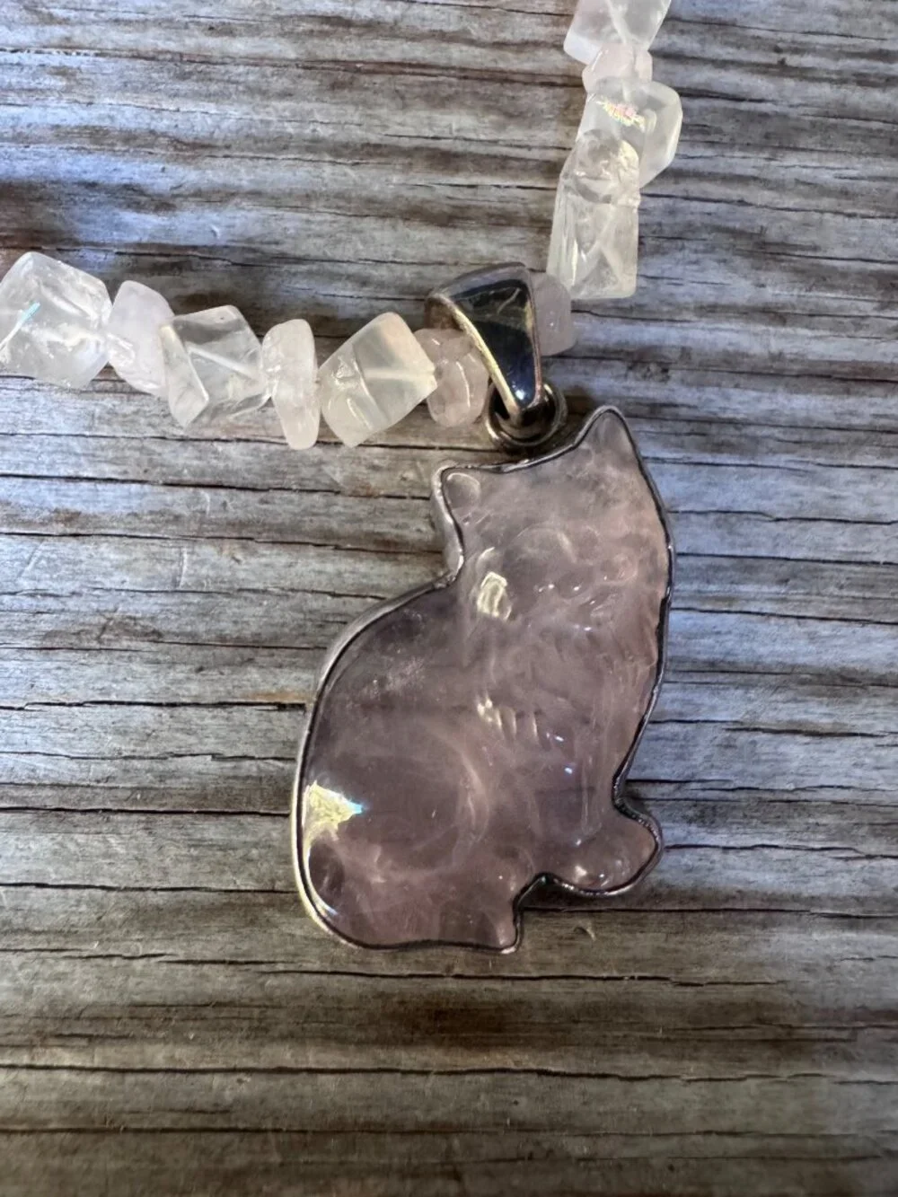 Charles Albert Sterling Rose Quartz Cat Pendant Necklace 16” Beaded Artisan - Picture 10 of 16